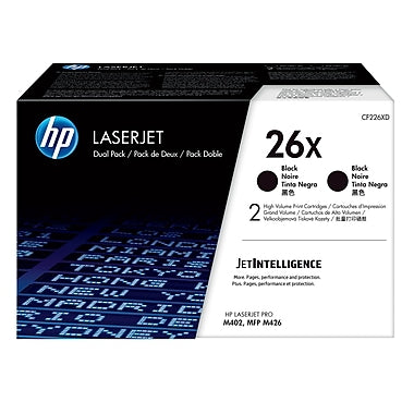 HP 26X (CF226XD) 2-Pack High Yield Black Original LaserJet Toner Cartridges (2 x 9000 Yield)